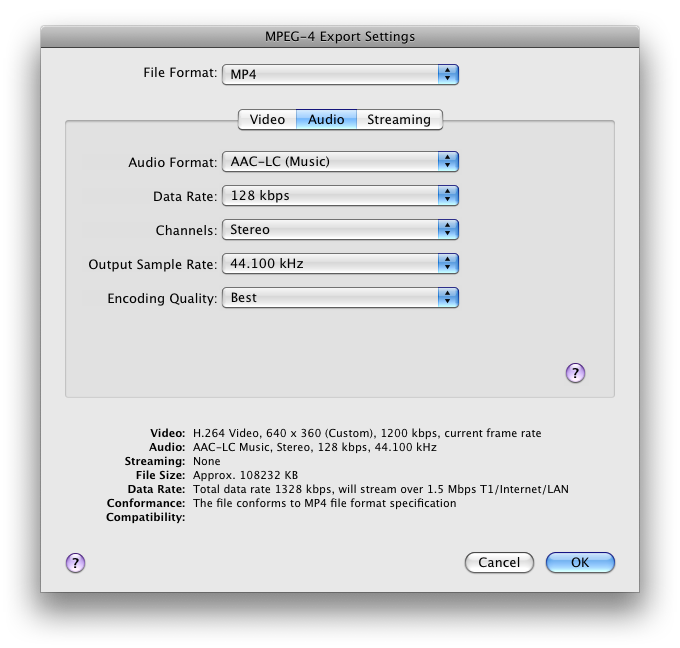 MPEG-4 Export Settings (Audio)