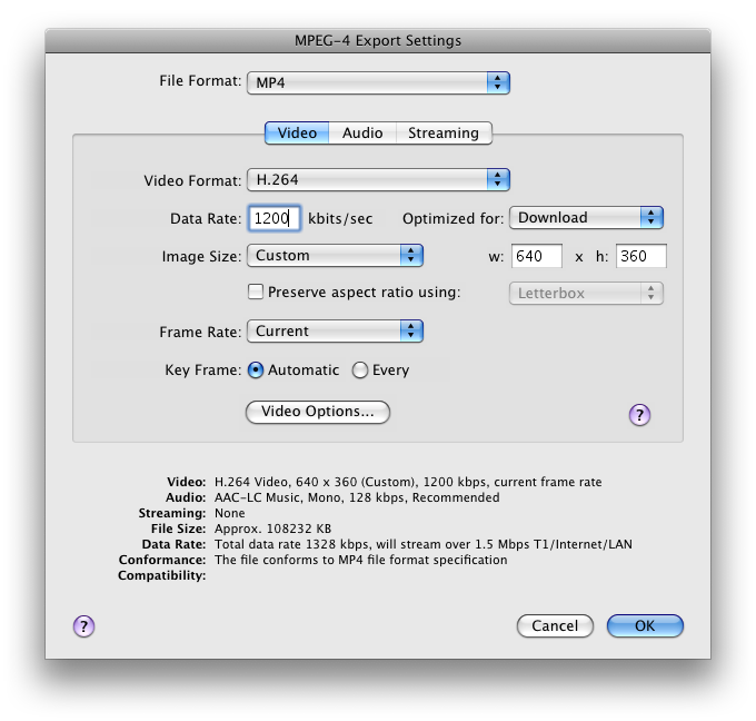 MPEG-4 Export Settings