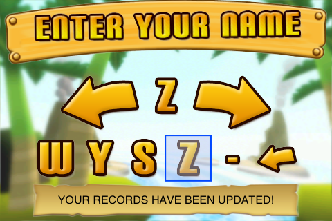 Name entry on Super Monkey Ball for iPhone