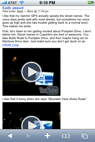 Safari on iPhone showing an embedded YouTube video