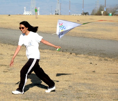 Charlene flying a kite