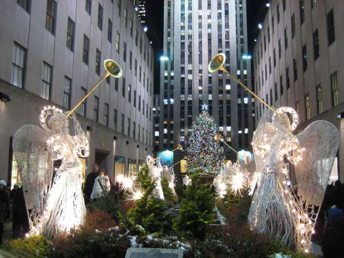 angels with tree in background
