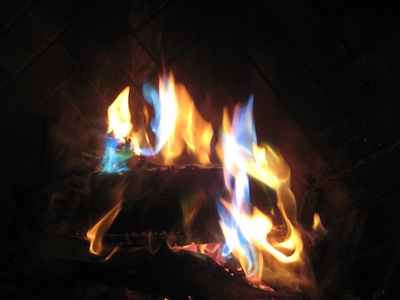 colorful fire in fireplace