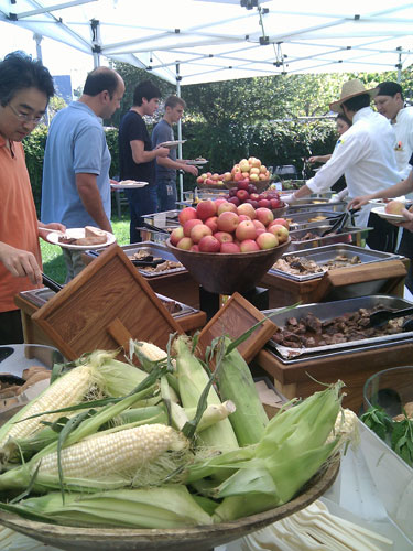 Corn, apples, and bbq.