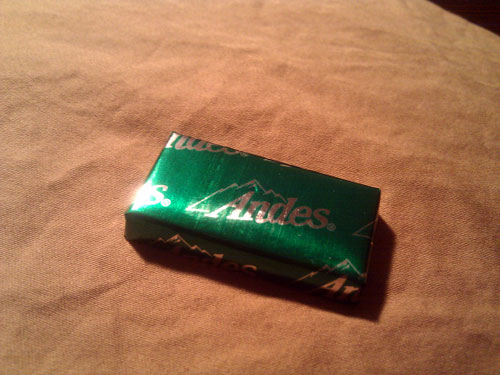 Andes mint sitting on a pillow