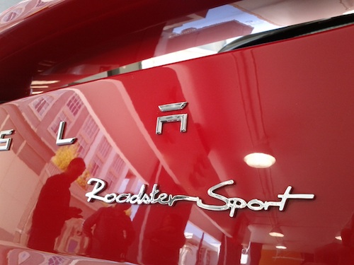 Roadster Sport insignia on the rear of a Tesla Roadster Sport