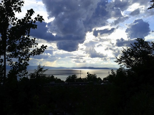 Lake Champlain as seen from Burlington with clouds overhead