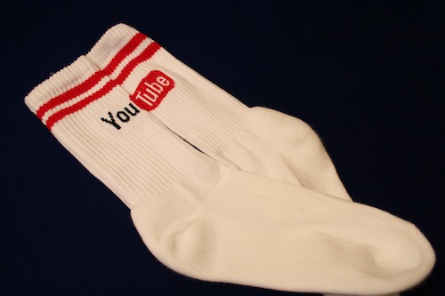 tube socks with red stripes and the YouTube logo